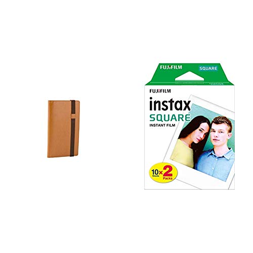 Fujifilm 16556817 Album de poche pour Appareil Photo Instax Square Marron & Film INSTAX Square WW (10X2 PK) Kit de 2 Films 10 Vues Blanc