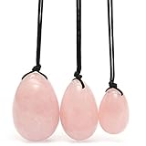 Massage Stones,Charminer Drilled Rose Quartz Jade Egg 3Pcs Set Pelvic Floor Muscles Vaginal Exercise Yoni Egg for Kegel Exercise Health Care for Women