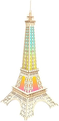 Eiffel Tower Model Light-up DIY Decorative Wooden 3D Jigsaw Puzzle Ornament by USB with LED Light and Bluetooth Speaker Controlled by Phone Computer Laptop IPad for Adult Child(Size:6.56.522 Inch)