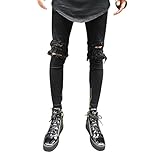 Helisopus Men's Straight Slim Fit Ripped Jeans With Distressed Holes Relaxed Destroyed Denim Pants Black W32