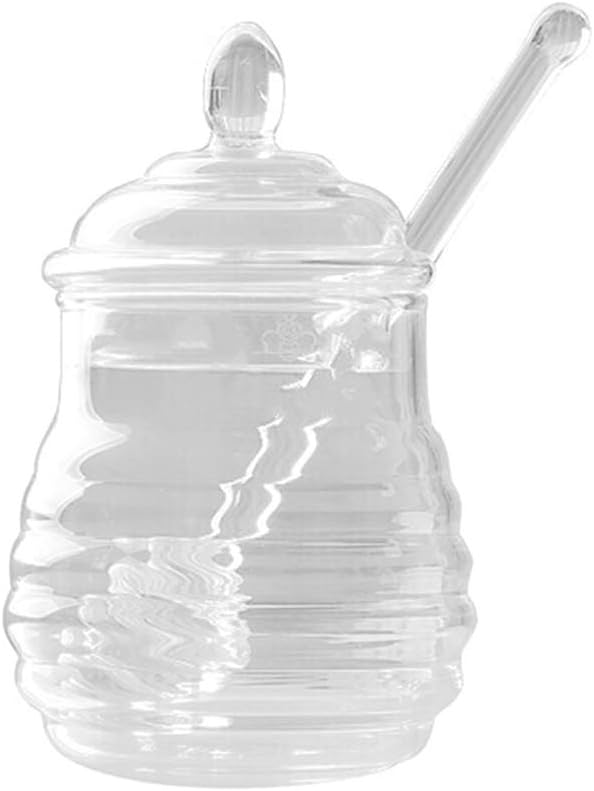 Viesky Honey Pot Jar with Dipper and Lid Borosilicate Glass Beehive Style