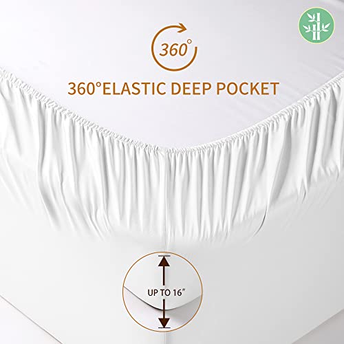 Shilucheng 100 Bamboo Sheets Set Queen Size 1800 Thread Count Soft Bed Sheets,16 Inch Deep