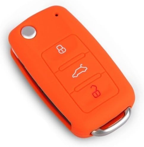 2 Pack VW SKODA SEAT 3 Buttons Silicone Car Key Protection Case / Car Key Cover / Fob Holder(Orange)