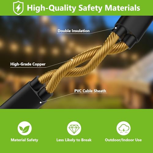 LaPitio Outdoor Light Chain 45.7 m IP45 Waterproof Connectable Outdoor Lights with 75 + 2 G40 Shatterproof Plastic Bulbs, Warm White 2700 K for Garden, Patio, Parties, Weddings