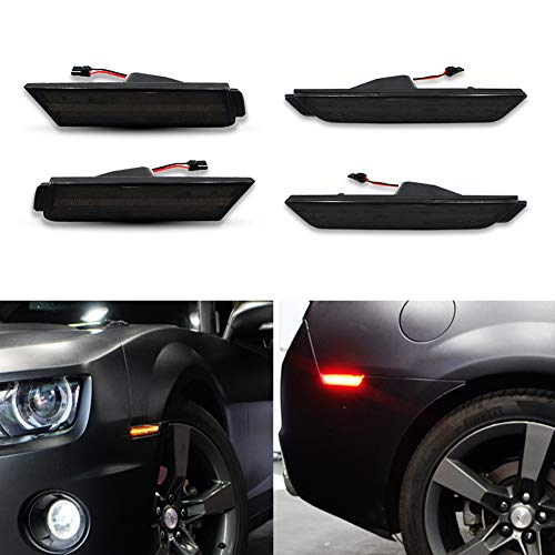 GTINTHEBOX Smoked Lens Front Rear Full Side Marker Lights for 2010-2015 Chevy Camaro (Front: Amber, Rear: Red)