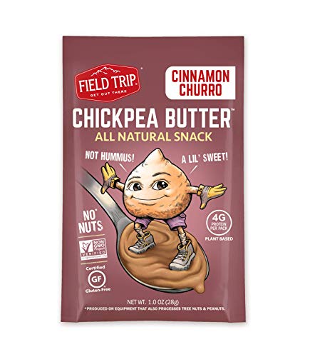 Field Trip Chickpea Butter | Healthy Vegan Snacks, Gluten Free, Non GMO Ingredients, All Natural Creamy Peanut Butter Substitute, Nut and Soy Free | 1oz Squeeze Packs | Cinnamon Churro 10 Pack