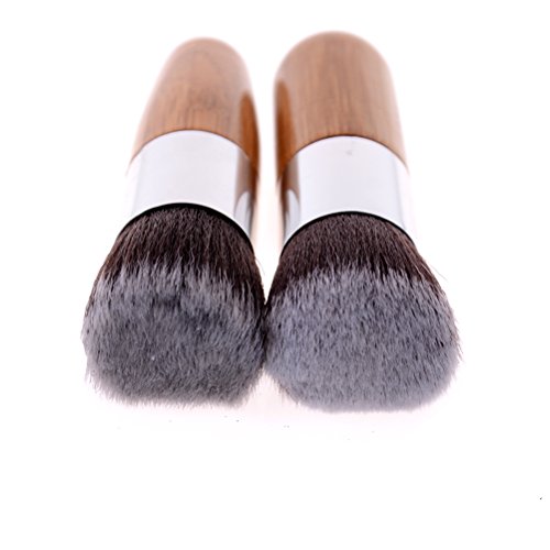 2 Pcs Bamboo Handle Premium Synthetic Smooth Bristles Makeup Brushes for Powder Mineral BB Cream