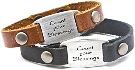 DIllon Rogers Count Your Blessings Men's Leather Bracelet with Metal I.D. Style Charm - Black or Brown