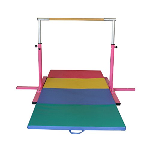 Bestmart INC Pink Adjustable (3'-5') Gymnastics Junior Training Bar and 10ft Folding Mat Combo Gym Set