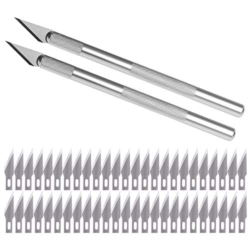 WA Portman Precision Craft Knife Set - 2 High Grade Sharp Hobby Knives with 50 Premium Steel Replacement Blades - Great Exacto Knives for Crafts Model Kits Paper Cardboard Plastic Fabric Wood Leather