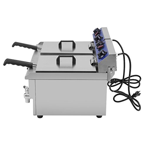 Belovedkai Electric Deep Fryer, 13L/26L Stainless Steel Commercial Electric Deep Fat Fryer Temperature Control Timing Fryer with Drain & Basket,Single Tank/Dual Tank (26L Double Basket)