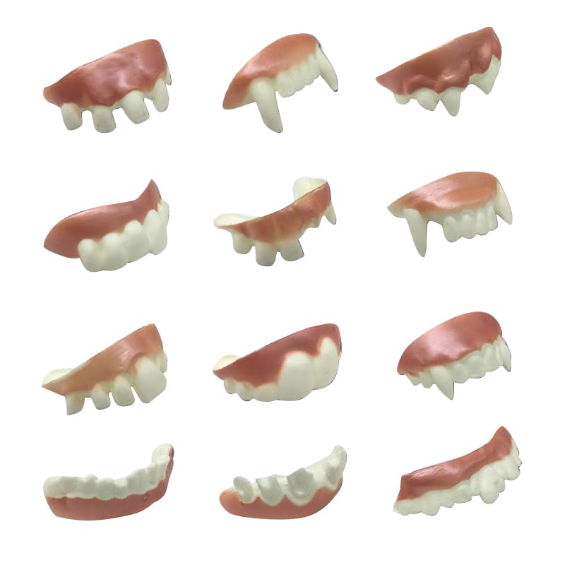 Vampire Teeth Funny Teeth Fangs Fake Teeth Bob Teeth for Masquerade, Party Styling, Cosplay and Halloween, 12 Pieces Random