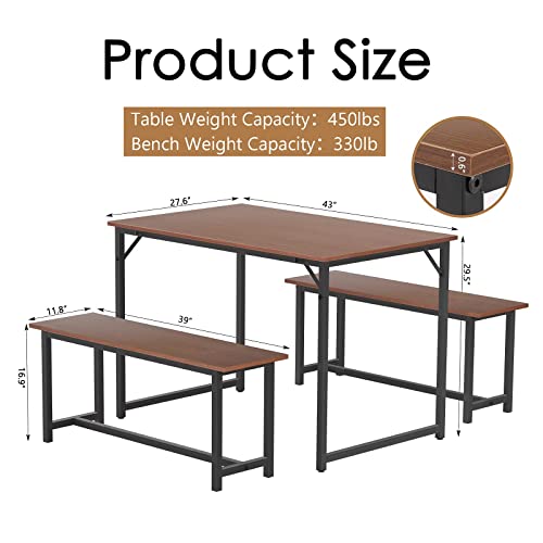 BAHOM Dining Room Table Set with Two Benches, 3 Piece Kitchen Table Set
