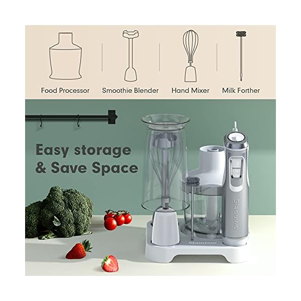Hand-Blender-Set-6-in-1-Slaouwo-800W-Stainless-Steel-Stick-Blender-for-Soup-Electric-Hand-held-Immersion-Blender-with-Food-Processor-Beaker-Whisk-and-Milk-Frother-Anti-splash-Blades-for-Baby-Food Hand Blender Set 6 in 1, Slaouwo 800W Stainless Steel Stick Blender for Soup, Electric Hand-held Immersion Blender with Food Processor, Beaker, Whisk and Milk Frother, Anti-splash Blades for Baby Food