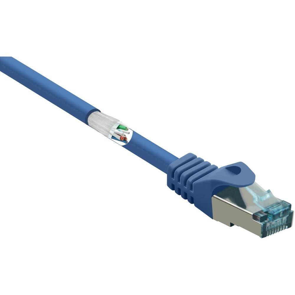 Basetech BT-2270670 RJ45 Network Cable, Patch Cable CAT 6a S/FTP 3.00 m Blue with Latch Protection, Flame Retardant Pack of 1