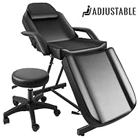 JOYBASE Massage Bed, Adjustable Massage Table with Barber Stool, Spa Salon Massage Equipment (Black)