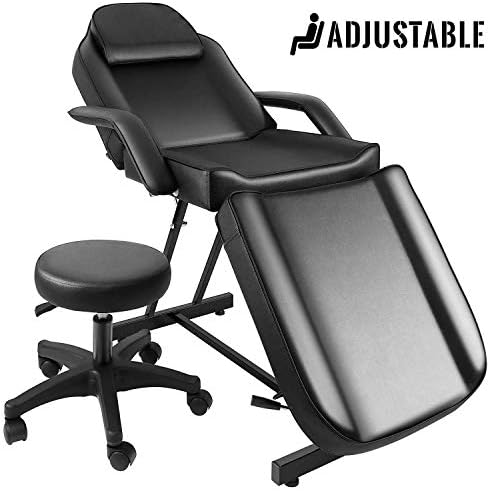 JOYBASE Massage Bed, Adjustable Massage Table with Barber Stool, Spa Salon Massage Equipment (Black)