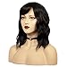 Dream Soul Short Black Curly Bob Wigs With Air Bangs Shoulder Length Synthetic Natural Black wigs for women（14''Natural Black)
