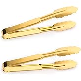 2-Pack 9 Inch Gold Serving Tongs Barbecue Food Tongs Buffet Tongs Non-slip & Easy Grip Stainless Steel Gold Kitchen Cooking T