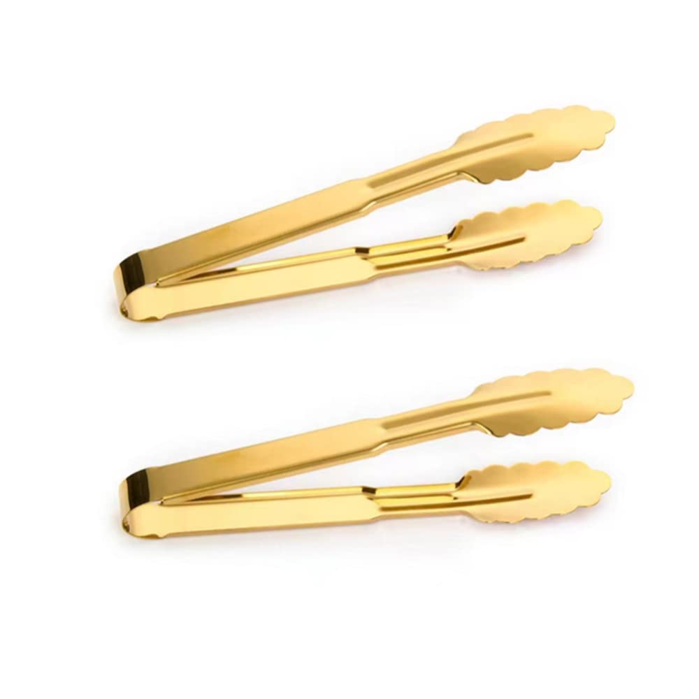 Photo 1 of 2-Pack 9 Inch Gold Serving Tongs Barbecue Food Tongs Buffet Tongs Non-slip & Easy Grip Stainless Steel Gold Kitchen Cooking Tongs, Salad, Bread, Ice, Frying,Grilling,Pastry,Oven