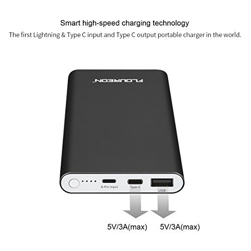 12000mAh Polit Power Bank Charger with 3A Type C Input and Output, Floureon Portable External Battery Cell Phone Charger USB Power Banks for iPhone Xs/X Max/XR X/8, iPad Mini/Air, Samsung Galaxy etc