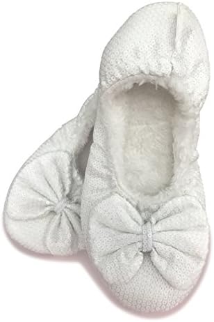 Heels Above Shimmy’s Sequin Slippers For Women &amp; Girls - Exceptionally Well-Made, Soft, Warm &amp; Comfortable Fit (Women's Large 9-10, White)