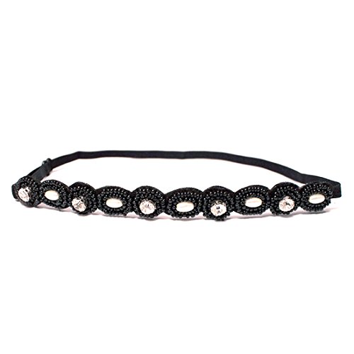 Mia Embellished Headband-Beautiful Black Rhinestone Ovals With Pretty, Clear Rhinestone Centers-Elastic Band-One Size Fits All