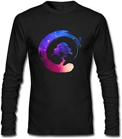 Bonsai Tree Galaxy Enso Circle Men Long Sleeve Round Neck Cotton T-Shirt Top Christmas Gift S