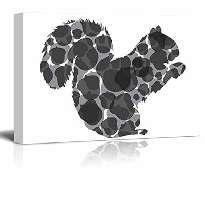 Foraging - Squirrel and Acorn Silhouette - Black and White Exclusive Artwork - Quirky Fun Design - Canvas Art Home Art - 16x24 inches