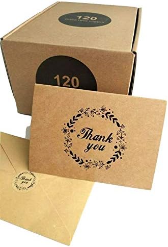 Kraft Thank You Cards with Envelopes -120 Pack Kraft Thank You Cards, 4 x 6 inches - Box Set - For Any Occasion, Bulk Thank You Cards Assortment, Wedding, Birthday