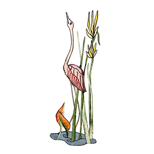 ID 0500 Large Pink Flamingo Scene Patch Crane Bird Embroidered Iron On Applique