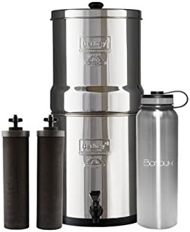 Big Berkey Water Filter System includes Black filters (2.25 Gallon) bundled with Boroux 40 oz Stainless Steel Double Wall Bottle