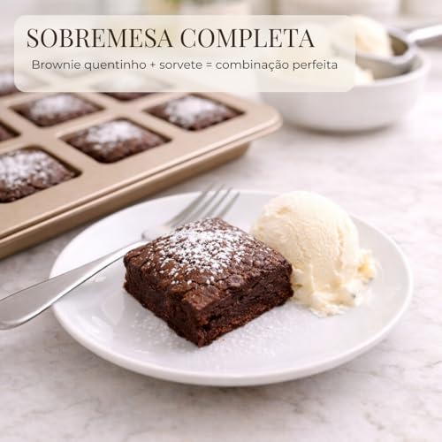 Forma para Brownie 12 Cavidades Quadradas Antiaderente, Assadeira de Aço Carbono para Mini Brownies, Cupcake, Mini Bolos, Doces e Sobremesas no Forno