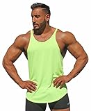 Physique Bodyware Mens Blank Y Back Stringer Tank Top. Built In America (Medium, Neon Lime)