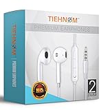 Tiehnom Premium Earphones, Headphones Earbuds with Microphone and Volume Control for iPhone/iPad/iPod/Android Smartphones/Samsung with 2 Earphone Clips - White - 2 Piece