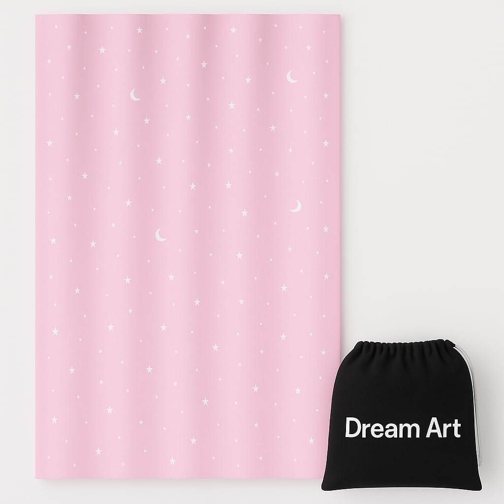 Dream Art Anywhere Temporary Portable Blackout Curtain/Adjustable Blackout Shades Blinds with Suction Cups for Bedroom or Travel Use,Silver Moon& Star Foil Print Pink Curtain,1pc…