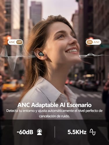 QCY MeloBuds A30 Auriculares Inalámbricos,Auriculares con Cancelación Activa de Ruido Adaptativa, 60dB ANC Hi-Res Audio Bluetooth 6.0 Auriculares, 8 Micrófonos ENC Clear Call Ear Buds,50 Horas,IPX5