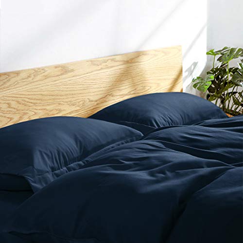 INGALIK Bedding 3 Piece Duvet Cover Set King Size with Zipper Closure Ultra Soft Breathable 100% Washed Microfiber Hotel Luxury Solid Color Collection 3pc (1 Duvet Cover + 2 Pillow Shams) Navy Blue - Thumbnail 6