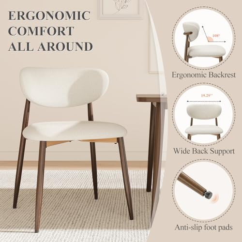 MALOL DINING CHAIRS SET OF 2, UPHOLSTERED DINING ROOM CHAIRS WITH METAL LEGS AND ANTI SLIP PADS, CURVED BACK KITCHEN CHAIR FOR HOME AND RESTAURANT USE, BEIGE