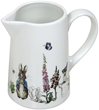 BEATRIX POTTER PETER RABBIT BLUE GREY WHITE PORCELAIN MILK JUG H10XW11.5XD5.5CM