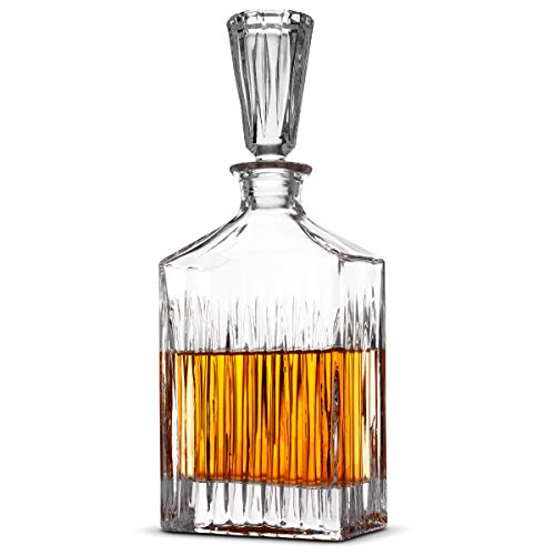 FineDine European Style Glass Whiskey Decanter & Liquor Decanter with Glass Stopper, 30 Oz.- With Magnetic Gift Box - Aristocratic Exquisite Striped Design - Glass Decanter for Alcohol Bourbon Scotch. - Thumbnail 6