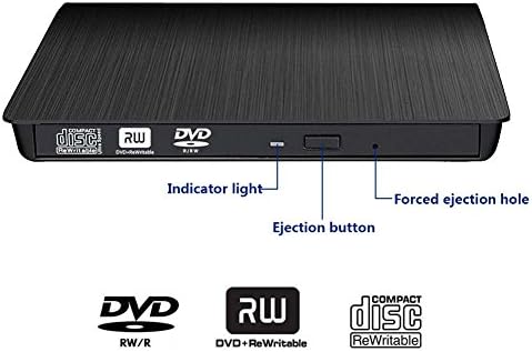 External DVD CD Drive，Juanery USB 3.0 Portable External High Speed Data Transfer CD DVD +/-RW Writer Burner Rewriter Slim DVD/CD Rom Drive for Notebook PC Support Windows/ Vista/7/8/10, Mac OSX(Black)