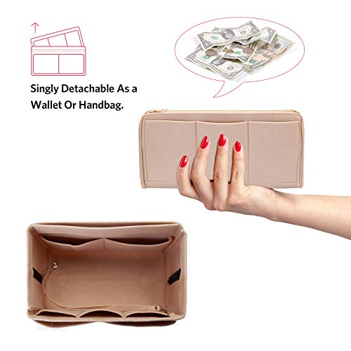 Purse Organizer Insert, Felt Tote Organizer Insert With Metal Zipper