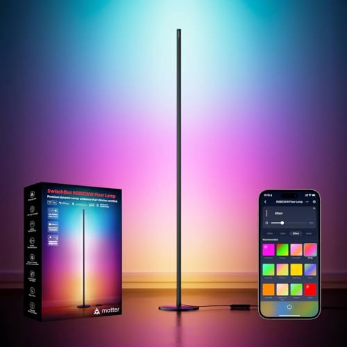 SwitchBot Matter RGBICWW Stehlampe Wohnzimmer, Warm- & Kaltweiß, Floor Lamp Dimmbar mit Apple Home, Alexa, Google Home, APP-Steuerung, Musikmodi, Szenenmodi, LED Stehlampe Schwarz für Schlafzimmer thumbnail 1
