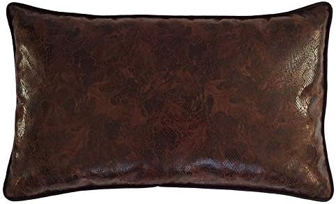 pillowerus Faux Leather Brown Snake Pattern 14x24 Lumbar Pillow Cover Throw/Decorative Sham, Cushion Case with Black Satin Piping for Home Decor, Office Sofa, Couch, Porch, Patio, Car, Truck