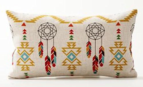 Colourful Ethnic Style Geometry Feather Arrow Cotton Linen Throw Pillow Case Cushion Cover Home Sofa balcony Decorative 12'' X 20 '' (2)