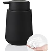 YAUKPH Matte Black Foaming Hand Soap Dispenser Plastic 11 oz - Modern Minimalist Style for Bathroom & Kitchen Countertop Refillable