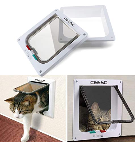 Cat Door For Exterior Door CEESC Magnetic Cat Door 4-Way Locking