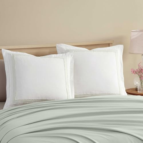 Laura Ashley - Euro Sham, Lightweight Cotton Pillow Sham with Tailored Edges, Oeko-Tex Certified (Mila Green, 26 x 26)