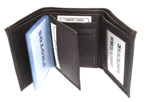 Mens Chocolate Brown Leather Wallet Lamb Trifold 731B